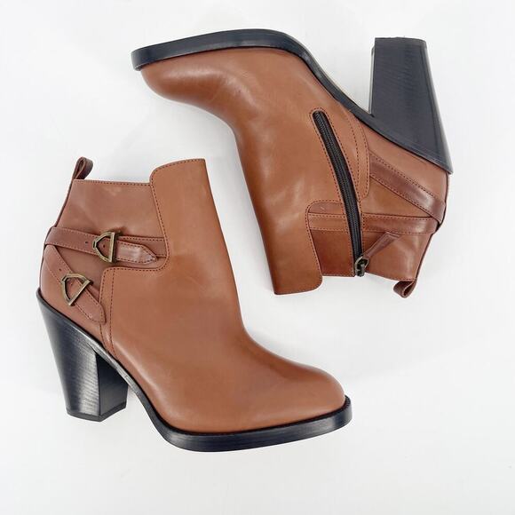 Lucchese Lucia Saddle Brown Leather Buckle Western Ankle Bootie Boot size 7.5 - Picture 4 of 12